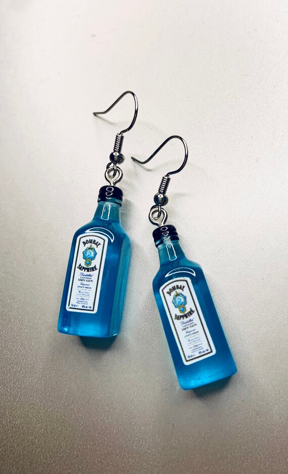 Blue Gin Bottle Style Earrings With 925 Sterling Silver - Etsy