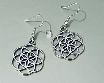 Silver Seed of Life Earrings with 925 Sterling Silver earring hooks