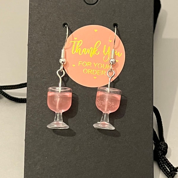 Super Cute Miniature Resin Red, White and Rose Wine Glass Earrings with 925 Sterling Silver earring hooks