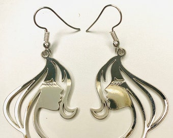 Funky and Fun Abstract Gold or Silver Pretty Face Earrings made with 925 Sterling Silver earring hooks.
