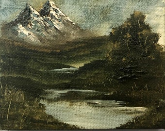 Mountain Valley, Original Oil Painting, Stretched Canvas, 4x4