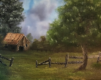 Abandoned Farmhouse, Original Oil Painting, Stretched Canvas, 11x14, Bob Ross Style