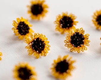 Sunflower Earrings Stud Earrings Crochet Sunflower Earrings Fall Boho Jewelry Floral Earrings Lightweight Floral Jewelry Screw Back Earrings