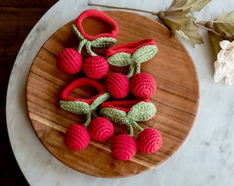 Cherry Scrunchies 3D Cherry Hair Scrunchies Kawai Fruit Hair Ties Cute Crochet Toddler Amigurumi Hair Accessories Unique Stocking Stuffers