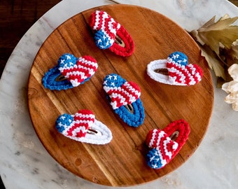 American Flag Hair Clip USA Flag Hair Snap Heart Hair Barrettes July 4th Hair Clip Crochet Patriotic Hair Clip Unique Stocking Stuffers