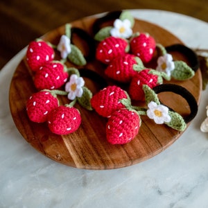 Strawberry Scrunchies 3D Berry Hair Scrunchies Kawai Fruit Hair Ties Cute Crochet Toddler Unique Stocking Stuffers Unique Toddler Gift