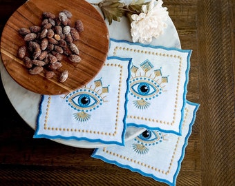 Eye Cocktail Napkin Eye Embroidered Linen Napkin Cloth Wedding Dinner Party Napkin Boho Table Top Decor Wedding Party Decor Boho Napkin