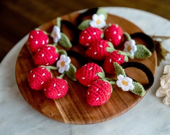 Strawberry Scrunchies 3D Berry Hair Scrunchies Kawai Fruit Hair Ties Cute Crochet Toddler Unique Stocking Stuffers Unique Toddler Gift