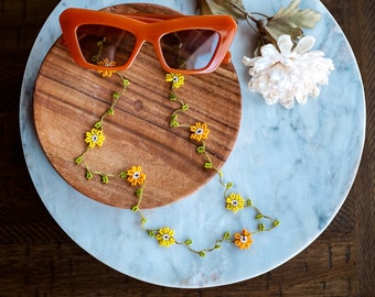 Beaded Eyeglass Chain Eyeglass Lanyard Floral Eyeglass Strap Sunglasses Chain Handmade Eyeglass Holder Necklace Floral Eyewear Retainer