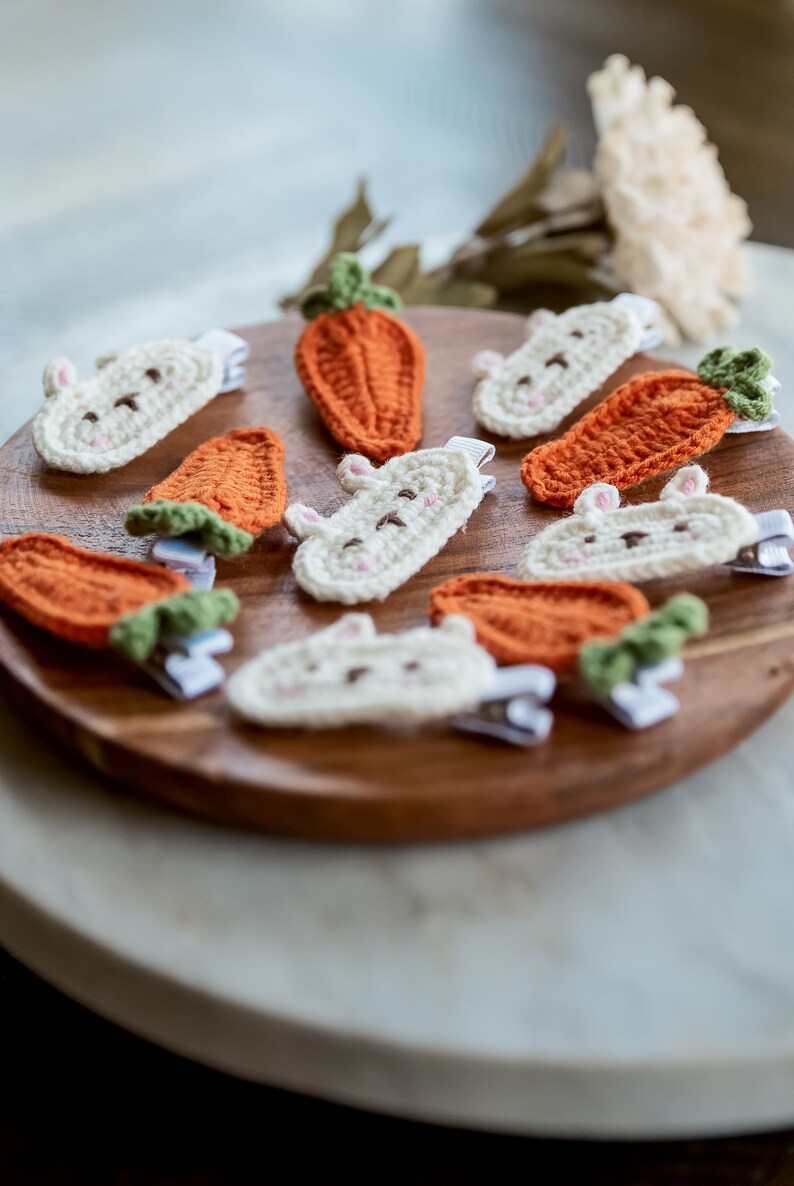 Rabbit Hair Clip Carrot Hair Snap Rabbit Carrot Hair Barrettes Cute Animal Crochet Hair Clip Unique Stocking Stuffers Unique Toddler Gift image 3