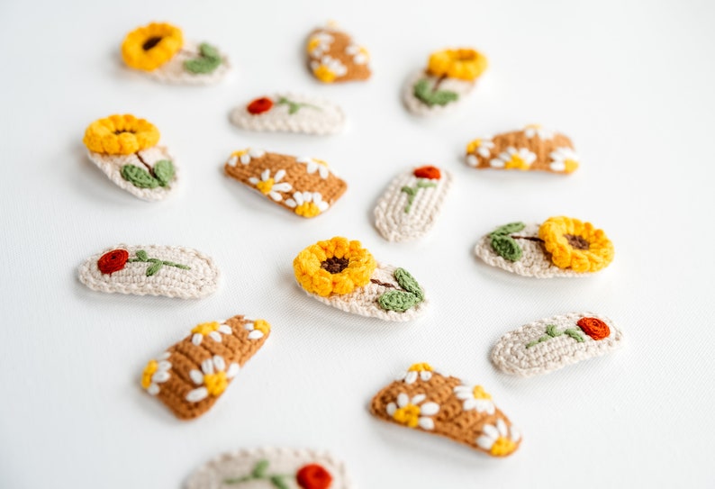 Floral Hair Clip Daisy Hair Snap Rose Hair Barrettes Sunflower Hair Clip Crochet Hair Clip Amigurumi Hair Accessories Unique Toddler Gift