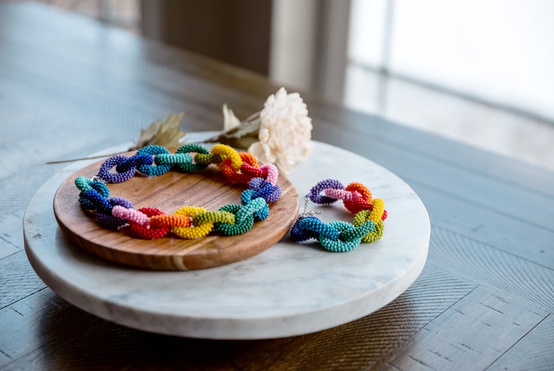 Rainbow Necklace Rainbow Chain Necklace Colorful Necklace Colorful Statement Necklace LGBTQ Jewelry Chain Rainbow Bracelet Pride Necklace image 5