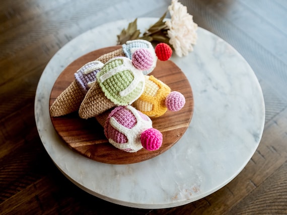 Ice Cream Toy Pretend Kitchen Food Toy Kawai Ice Cream Toy Play Food Stuffed Crochet Montessori Toy Amigurumi Toy Unique Sensory Toy Gift