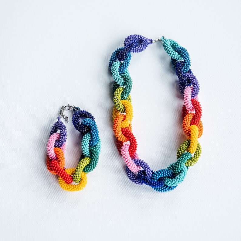 Rainbow Necklace Rainbow Chain Necklace Colorful Necklace Colorful Statement Necklace LGBTQ Jewelry Chain Rainbow Bracelet Pride Necklace Necklace + Bracelet