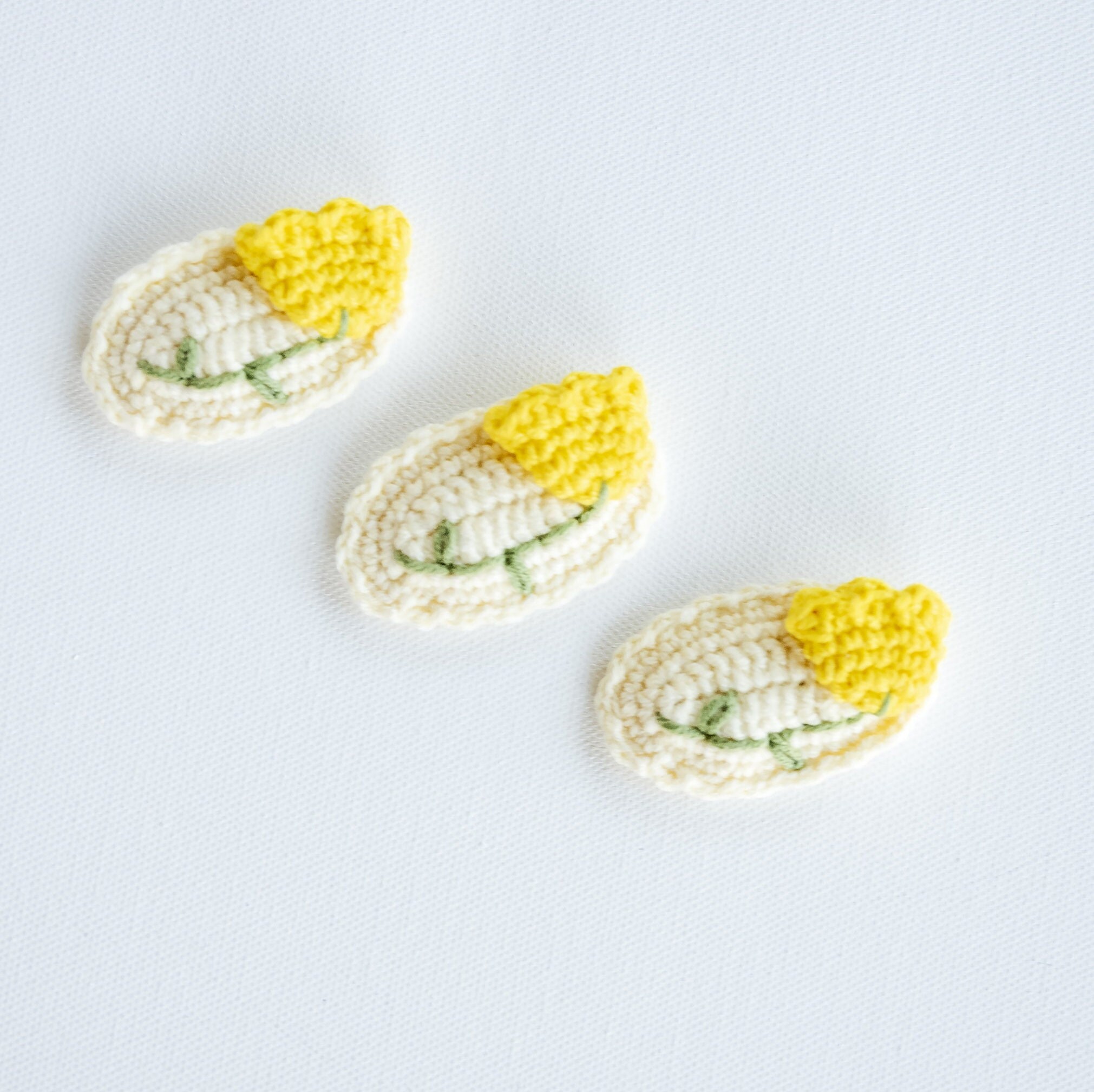 Handmade Fancy Crochet Snap Hair Clips - Vintage Floral & Pearl Designs 3pc Hair Clip Set - Crochet Meadow Set – puttisu-usa main image 4