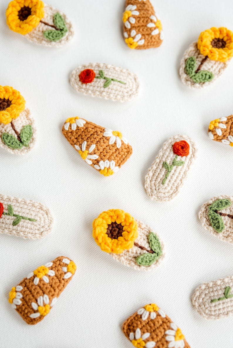 Barrette à fleurs florale Barrettes à cheveux marguerite Rose Barrette à cheveux tournesol Barrette à cheveux au crochet Cadeau unique pour bas de Noël Whole Set (3 Clips)