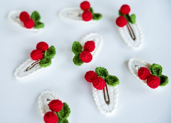 Cherry Hair Clip Kawai Hair Clip Cute Kawai Hair Snap Kawai Fruit Hair Barrettes Cherry Crochet Hair Clip Unique Unique Stocking Stuffers
