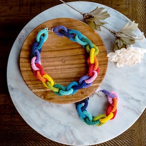 Rainbow Necklace Rainbow Chain Necklace Colorful Necklace Colorful Statement Necklace LGBTQ Jewelry Chain Rainbow Bracelet Pride Necklace image 1