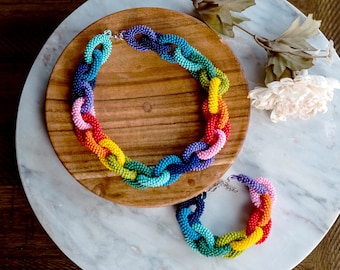 Rainbow Necklace Rainbow Chain Necklace Colorful Necklace Colorful Statement Necklace LGBTQ Jewelry Chain Rainbow Bracelet Pride Necklace