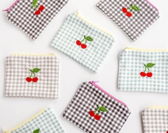 Coin Purse Card Purse Small Zipper Pouch Mini Cosmetic Pouch Lipstick Wallet Cherry Wallet Gingham Coin Purse Bag Organizer Cute Mini Wallet