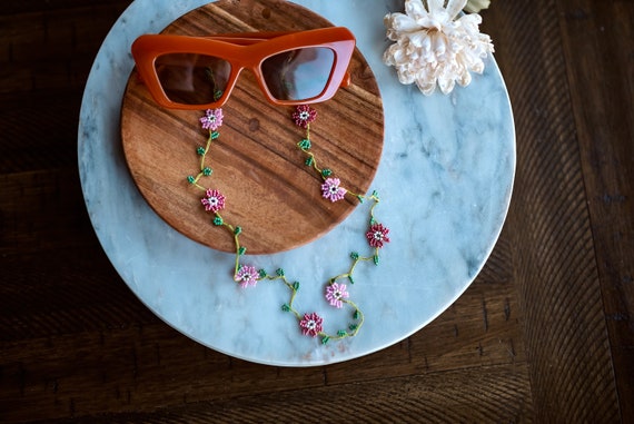 Beaded Eyeglass Chain Eyeglass Lanyard Floral Eyeglass Strap Sunglasses Chain Handmade Eyeglass Holder Necklace Floral Eyewear Retainer