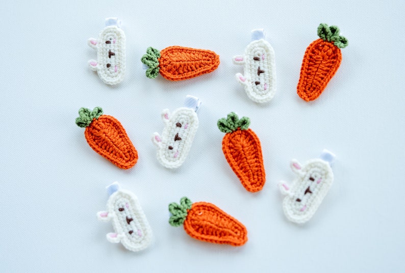 Rabbit Hair Clip Carrot Hair Snap Rabbit Carrot Hair Barrettes Cute Animal Crochet Hair Clip Unique Stocking Stuffers Unique Toddler Gift Whole Set (2 Clips)