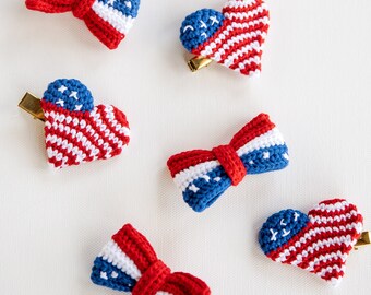 American Flag Hair Clip USA Flag Hair Snap Heart Hair Barrettes July 4th Hair Clip Crochet Patriotic Hair Clip Unique Stocking Stuffers