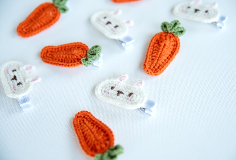 Rabbit Hair Clip Carrot Hair Snap Rabbit Carrot Hair Barrettes Cute Animal Crochet Hair Clip Unique Stocking Stuffers Unique Toddler Gift image 5