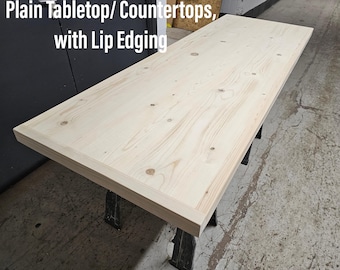 Plain Rustic Tabletop/ Countertops, with Lip Edging (Reclaimed Wood/ Scaffold Boards) | Plain Desktop | Natural Wood