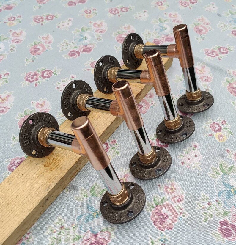 Industrial Designed Chrome & Copper Pipe Shelf Brackets Etsy UK