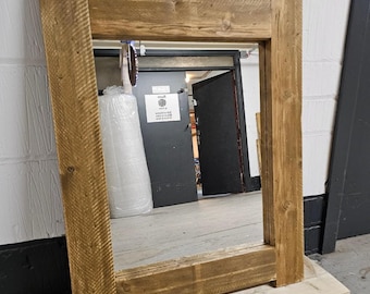 Rustic Overhang Mirror | Reclaimed Wood Frame | Minimalist Wall Decor | Farmhouse Style | Timber Glass | Distressed Wood | Home Accent