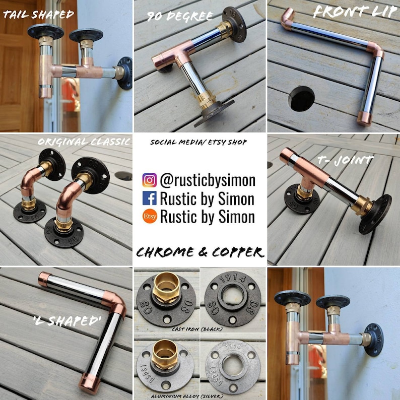 Industrial Designed Chrome & Copper Pipe Shelf Brackets Etsy UK