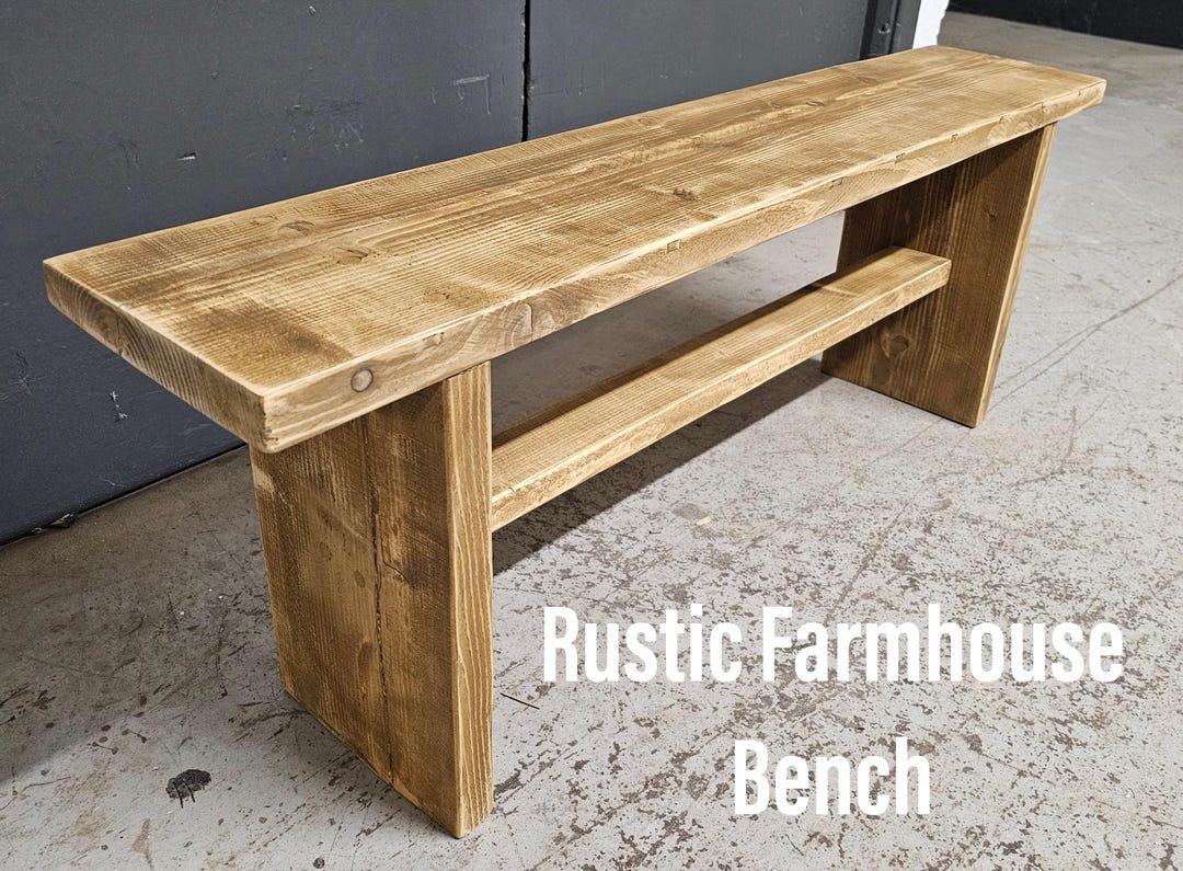 Rustic Farmhouse Bench | Reclaimed Wood Entryway Seat | Vintage Style ...