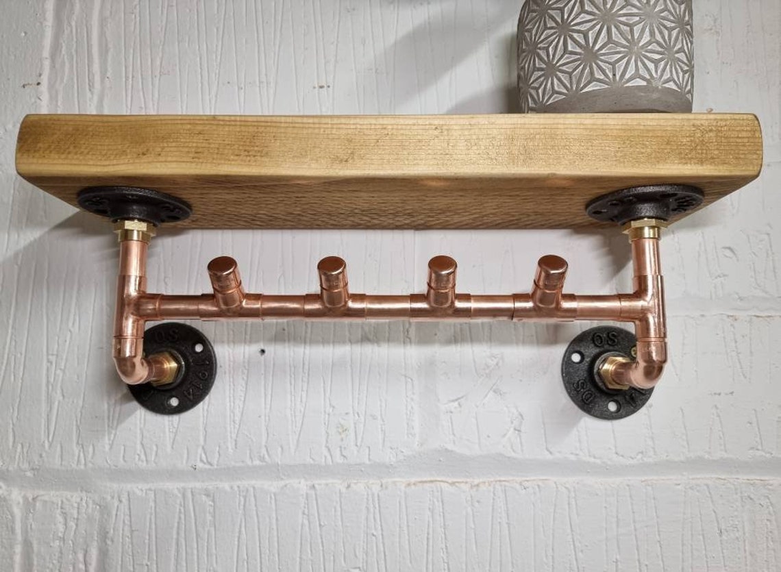 Copper Pipe Coat/ Towel Hooks with Rustic Shelf Etsy