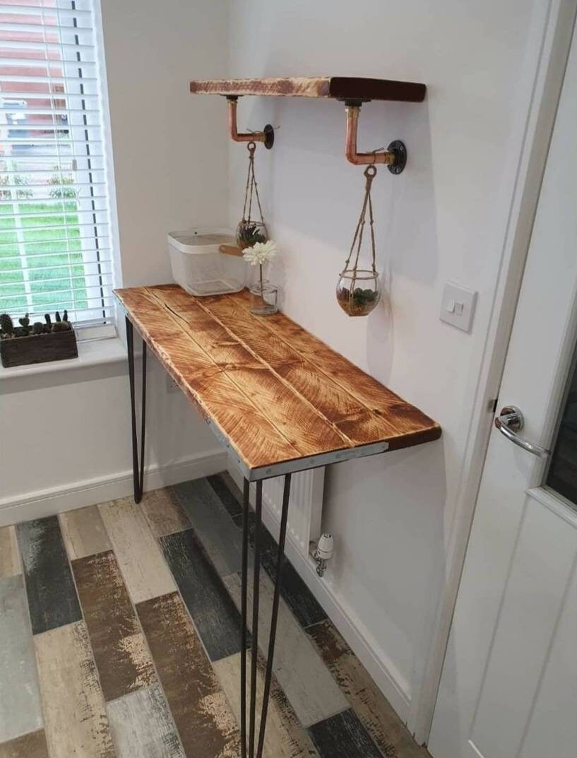 Rustic Breakfast Bar with Steel Hairpin Legs & Two Stools Etsy