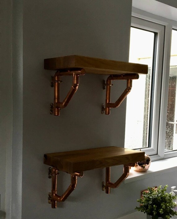 Industrial Designed /'3 Prong Extra Strong/' Copper Pipe Shelf Brackets