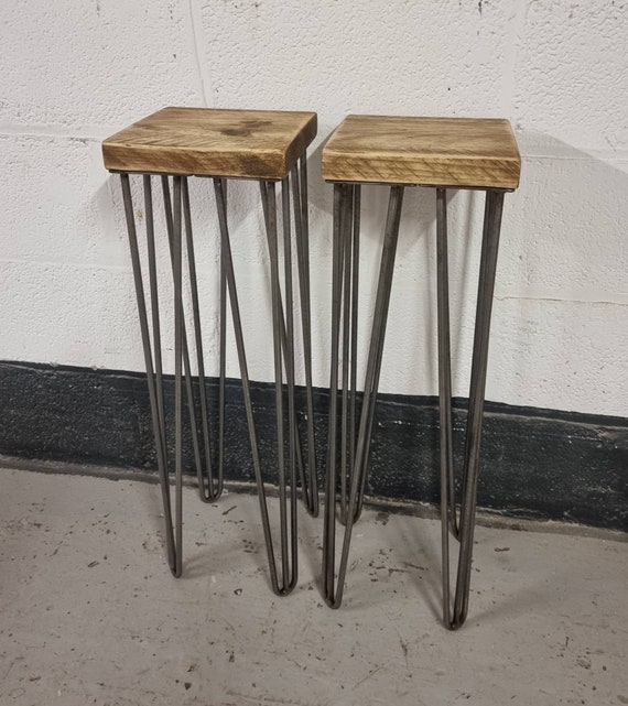Tall Rustic Bedside Tables Supported by Steel Hairpin Legs Etsy UK