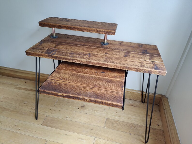 Rustic Desk With Retractable Keyboard Shelf Raised Stand & Etsy UK