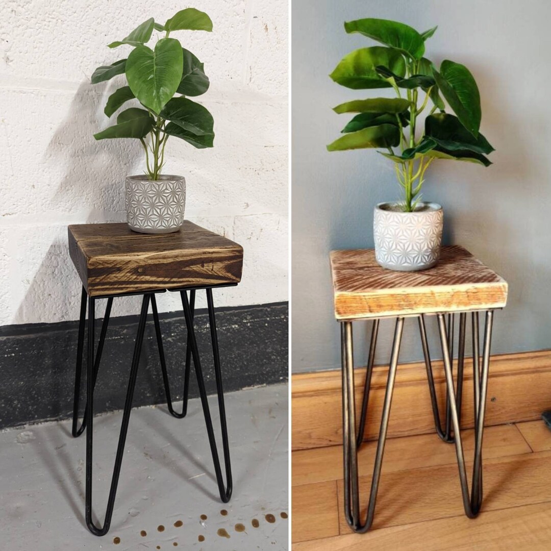 square-rustic-chunky-plant-stand-end-tables-with-steel-hairpin-legs
