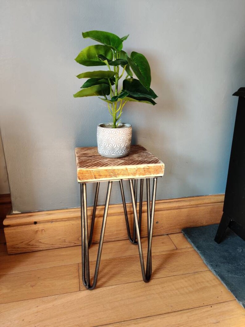 Rustic Plant Stand/ End Tables With Steel Hairpin Legs Etsy