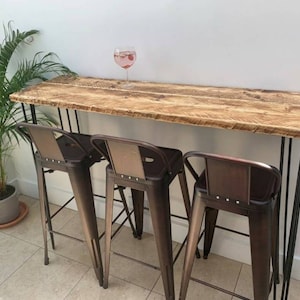 Rustic Breakfast Bar, with Steel Hairpin Legs | Reclaimed Wood | Kitchen Island | Wood Countertop | Dining Furniture | Farmhouse Decor