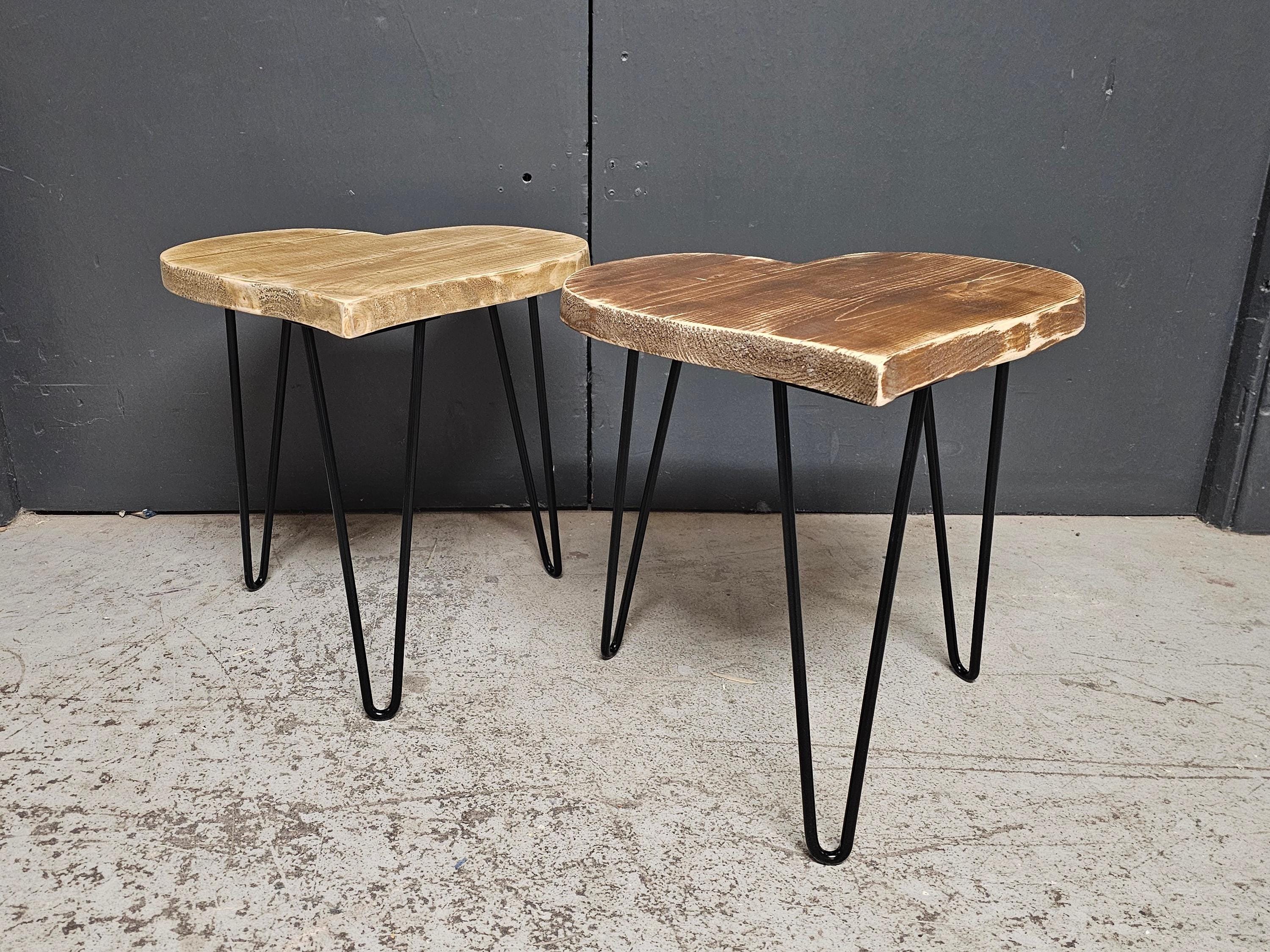 Rustic 'heart Shaped' Side/ Coffee Table, With Steel Hairpin Legs