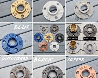 Coloured Cast Iron Aluminium Flanges & Brass Couplings | Industrial Pipe Fitting | Steampunk | Decorative Pipe Hardware Decor | Pipe Connect