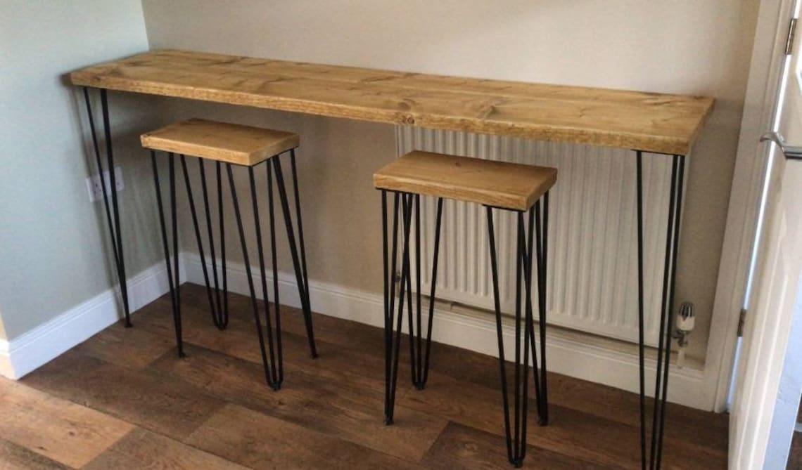 Reclaimed Wood Rustic BREAKFAST BAR with Steel Hairpin Legs Etsy France