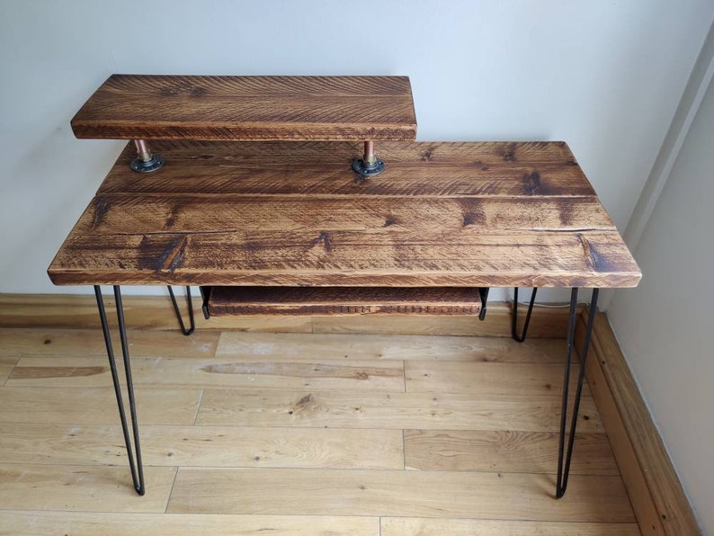 Rustic Desk With Retractable Keyboard Shelf Raised Stand & Etsy UK
