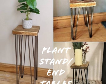 Rustic Plant Stand/ End Tables, with Steel Hairpin Legs