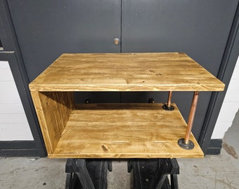 Rustic Box Style Coffee Table, with Copper Pipe Supports (Double Tier) | Reclaimed Wood | Copper Pipe | Industrial