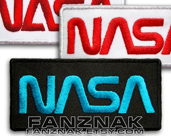 NASA insignia worm inscription emblem logo embroidered patch. VELCRO® Brand Hook & Loop Fastener or Iron on thermic glue