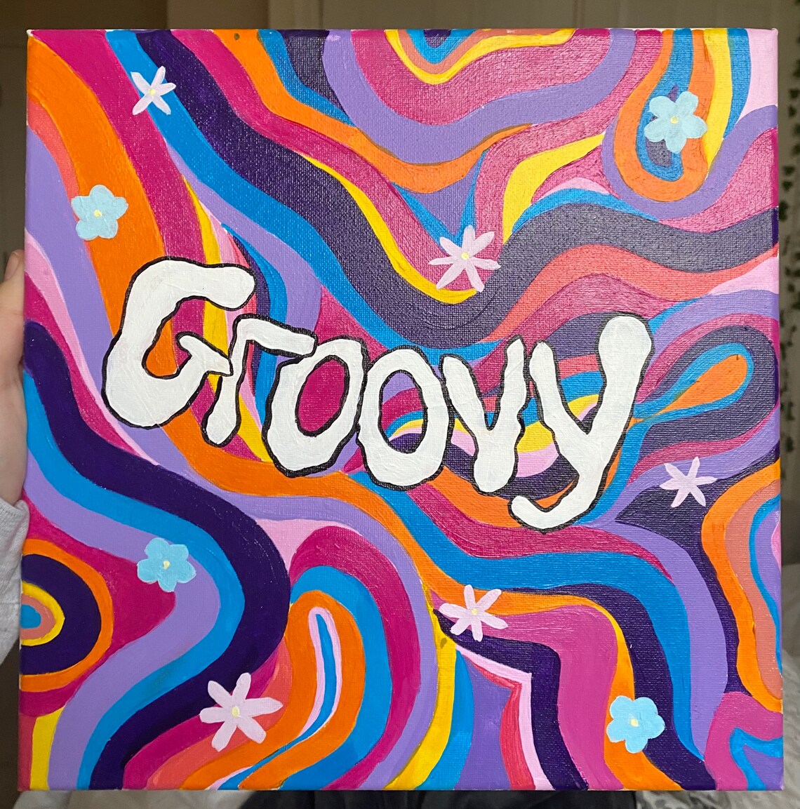 GROOVY 30cm X 30cm Handmade Painting Y2k Austin Powers Groovy Chick 70s