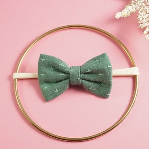 Mint Green baby bows baby headband with cross stitch embroided details, Mint Baby boy clipon bowtie,toddler hair clip hair bow, pigtails set